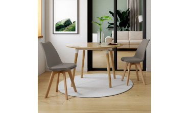 Chaises Nordia assise taupe et pieds bois - lot de 2