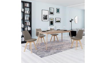 Chaises Nordia assise taupe et pieds bois - lot de 4