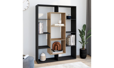 Etagère bibliothèque Paulette 11 compartiments bois et noire 143cm
