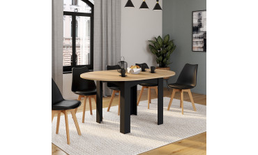 Table repas Dina plateau extensible 110-150cm rond et pieds noirs