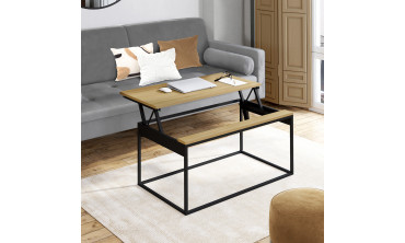 Table basse Memphis avec plateau relevable bois et pieds noirs L90cm