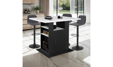 Ilot central de cuisine Théo L110cm effet marbre et noir