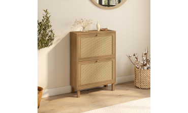 Meuble à chaussures Erin 2 portes en cannage - 12 paires