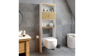Meuble spécial dessus de WC avec placard bois et blanc