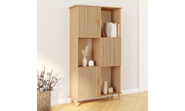 Etagère bibliothèque Faustine 6 niches effet lattes 143cm