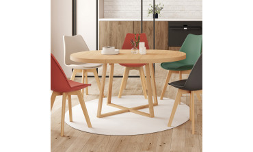 Table repas Sana plateau extensible 110-150 rond et pieds bois