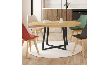 Table repas Sana plateau extensible 110-150 rond et pieds métal