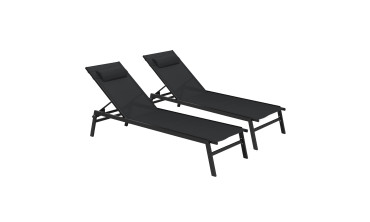 Transats inclinables Faro 5 positions en aluminium noir - lot de 2