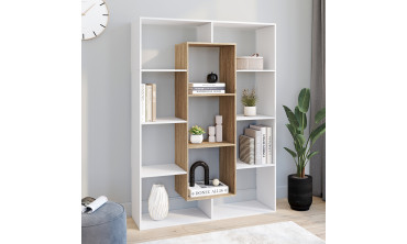 Etagère bibliothèque Paulette 11 compartiments bois et blanc 143cm