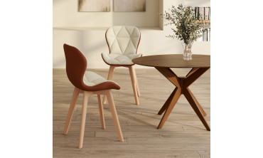 Chaises Gladys en tissu beige et camel et pieds bois - lot de 2