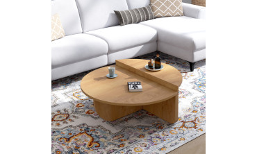 Tables basses rondes asymétriques effet bois