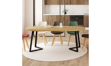 Table à manger ronde extensible Sana bois et noir Ø110-200cm
