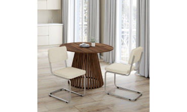 Chaises Naya en velours crème et pied métal cantilever - lot de 4