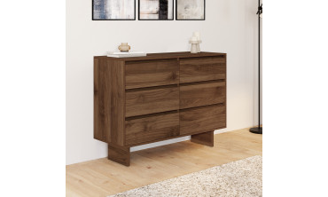 Commode Yumi 6 tiroirs en bois effet noyer