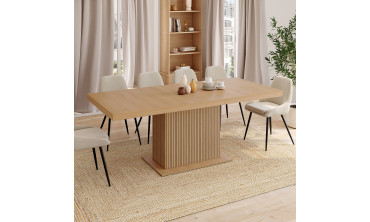 Table à manger extensible Faustine bois et pied lattes avec rangement intégré 160-200cm