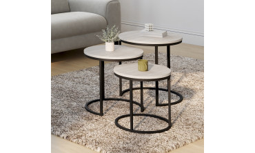 Tables basses gigognes Memphis effet marbre blanc et pieds noirs - lot de 3