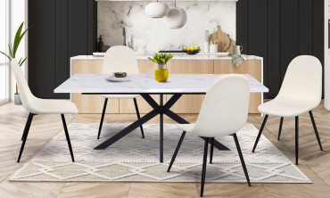 Chaises Sofia en bouclette blanche et pieds métal noirs - lot de 4