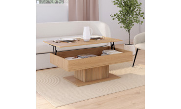 Table basse Tania avec plateau relevable bois et pieds lattes L110cm