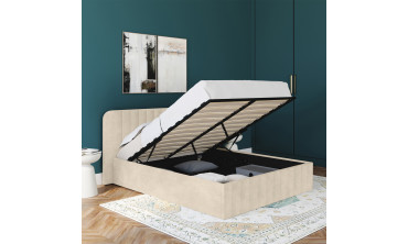 Lit coffre Valentina en velours beige avec sommier et tête de lit 160x200cm