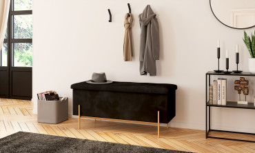 Banc coffre avec pieds dorés Loan en velours noir 100cm