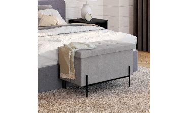 Banc coffre avec pieds noirs Loan en tissu gris 76cm