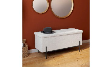 Banc coffre Loan en bouclette blanche et pieds noirs 100cm