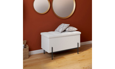 Banc coffre Loan en bouclette blanche et pieds noirs 76cm