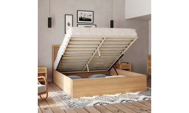 Lit coffre Eve avec sommier et tête de lit en cannage 160x200cm