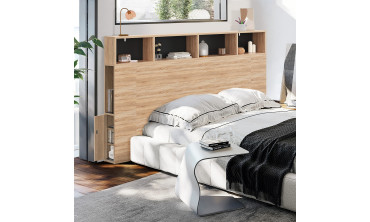 Tête de lit Léo bois et noire avec rangements 165 cm