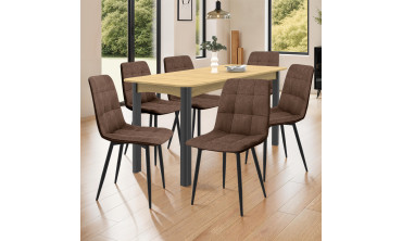 Chaises Linda imitation cuir marron et pieds métal noirs - lot de 6