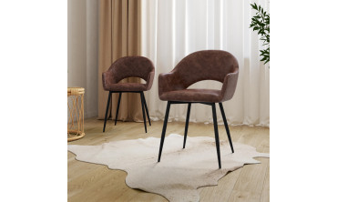 Chaises Rebecca avec accoudoirs en similicuir marron et pieds métal - lot de 2
