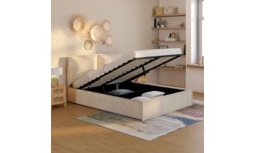 Lit coffre Lilou 140x190cm en velours beige