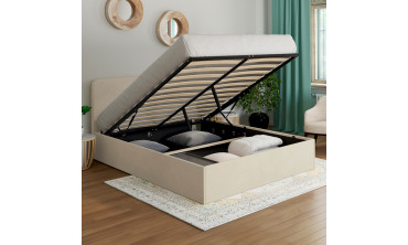 Lit coffre Louise 140x190cm velours beige