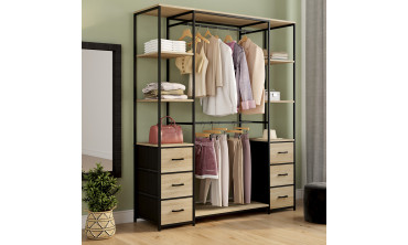 Dressing Iris double penderie et rangements bois et noir