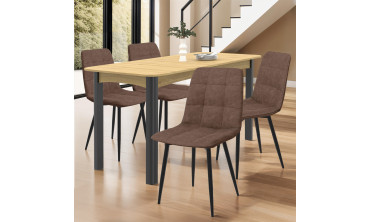 Chaises Linda imitation cuir marron et pieds métal noirs - lot de 4