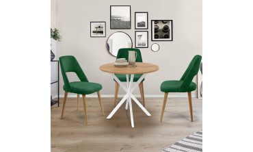 Table à manger ronde Soline bois et blanc Ø80cm