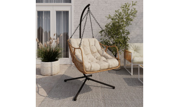 Fauteuil de jardin suspendu Lois effet rotin et coussin écru