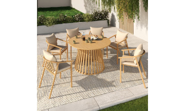 Ensemble repas Hortensia 6 places métal effet bois
