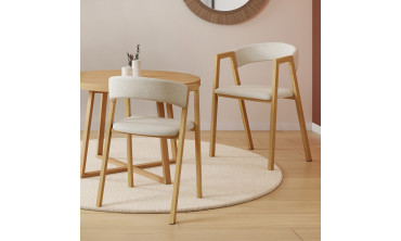 Chaises Enola avec accoudoirs tissu beige pieds effet bois - lot de 6