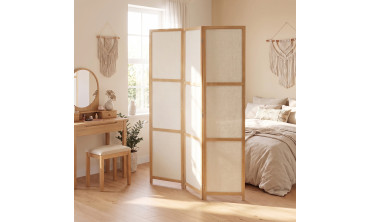 Paravent intérieur bois teinté tissu beige
